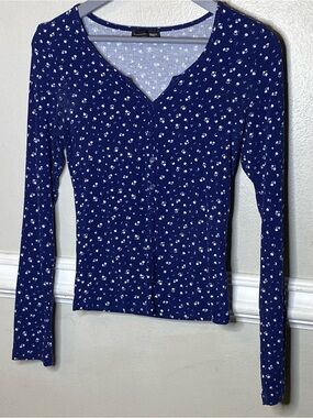 Streetwear Society Royal Blue Long-Sleeve Floral Button Top